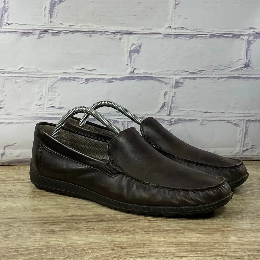 Ecco S Lite Brown Leather Driving Loafers Men's 42 US 8 Moc Toe Slip On Shoes